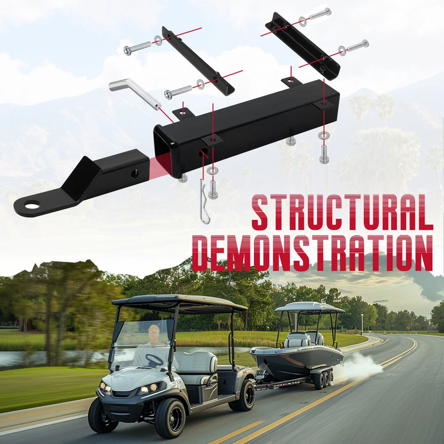 Universal 2" Receiver Rear Trailer Hitch for Club Car, EZGO, Yamaha