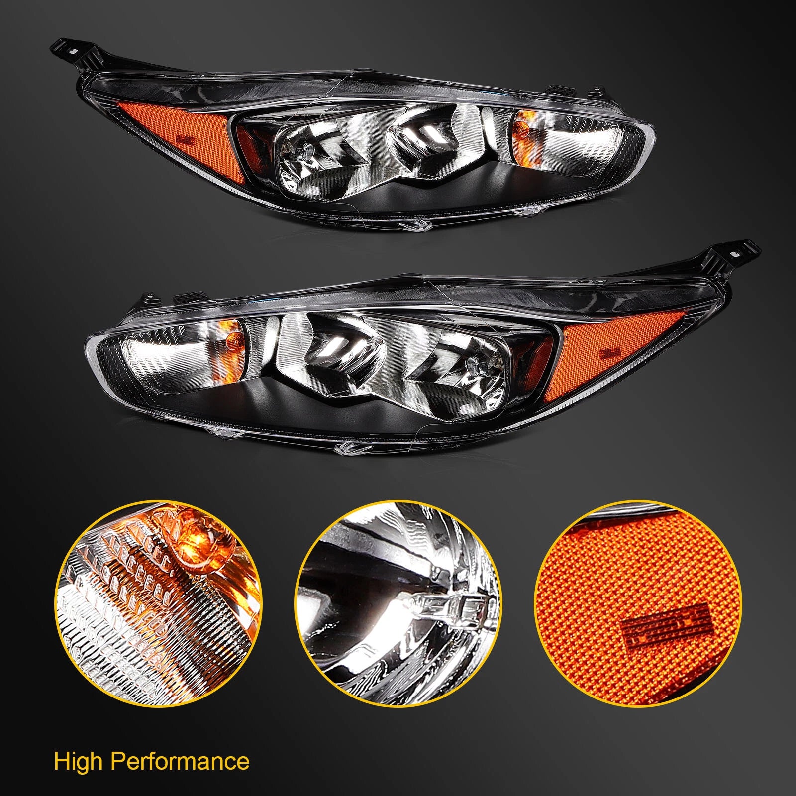 Headlights for Ford Fiesta (2014–2018) Black Housing Pair