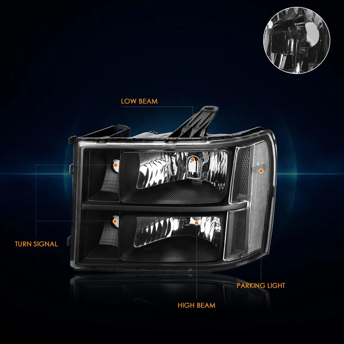 Black Housing Headlight Clear Corner Signal Lamps for GMC Sierra (2007–2014)