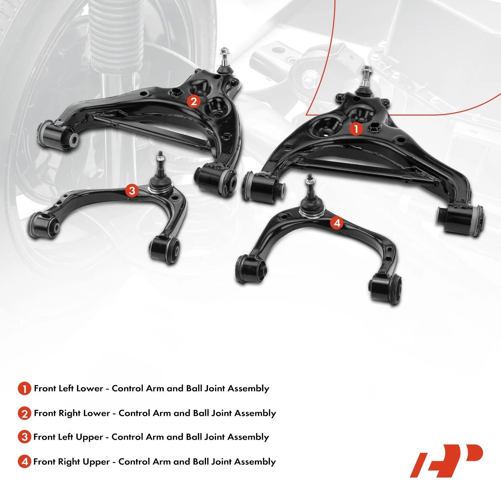 Set of 4 Front Lower & Upper Control Arm Ball Joints for Ford F-150 (2015–2020)