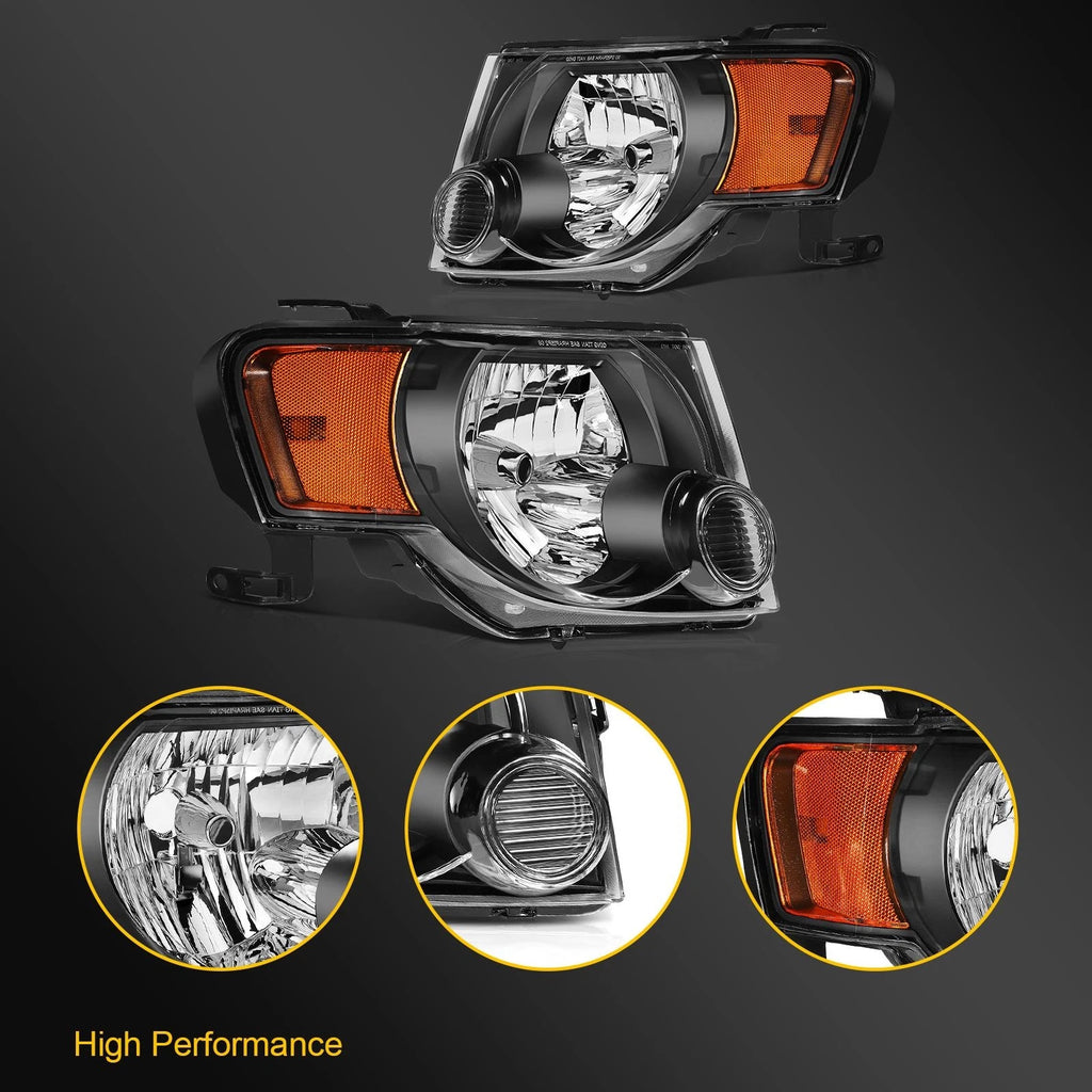 Set of 2 Black Headlight Assemblies for Ford Escape (2008–2012)