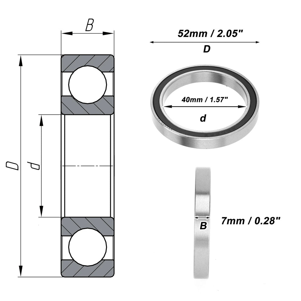 Deep Groove Ball Bearing 6808DD for Scooter Skateboard (40x52x7mm)