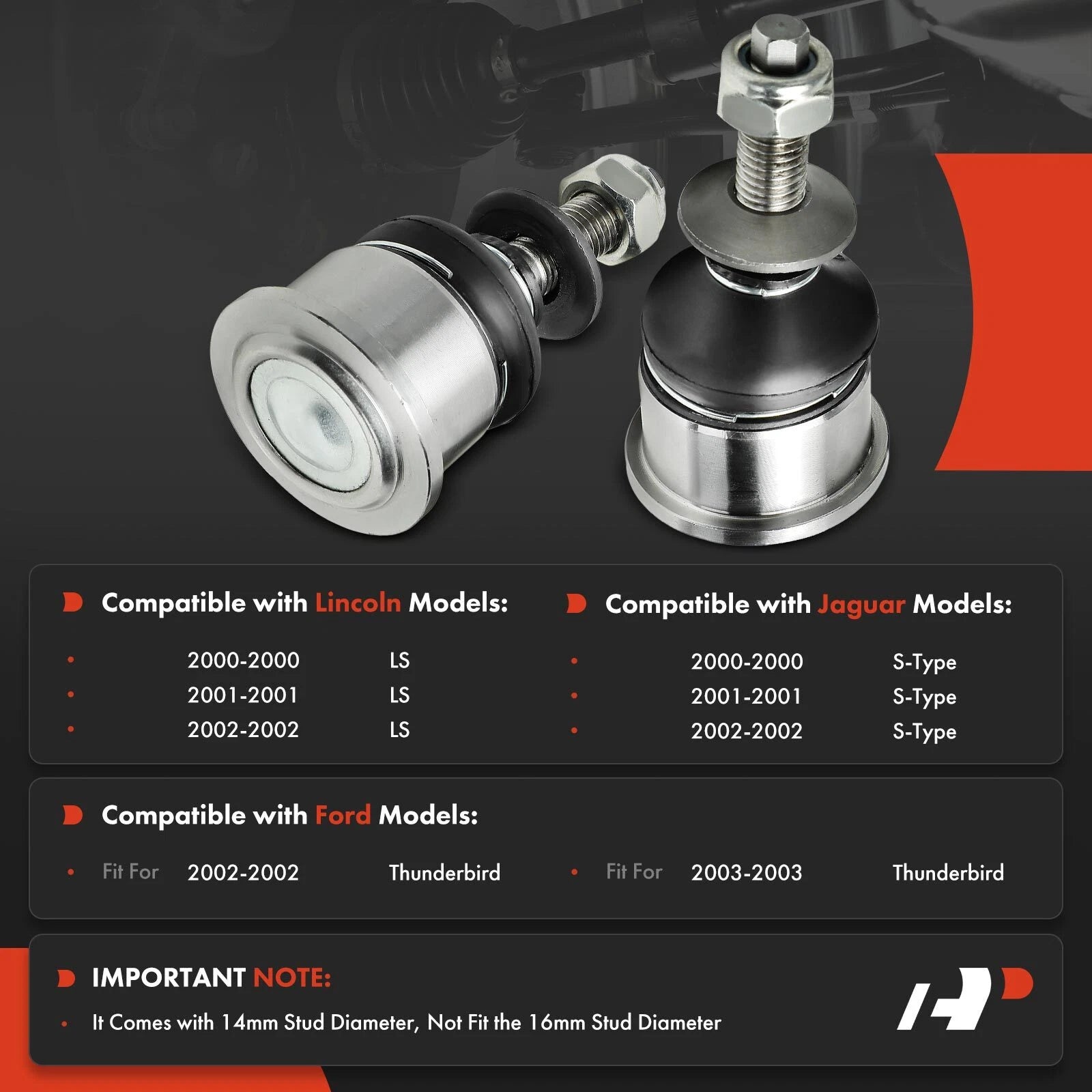 2X Front Lower Ball Joint for Ford Thunderbird (2002-2003)