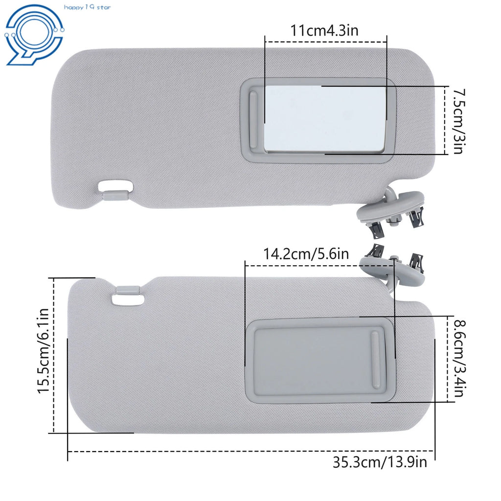 Set of 2 Sun Visors for Toyota Corolla (2009–2013) Gray with Mirror