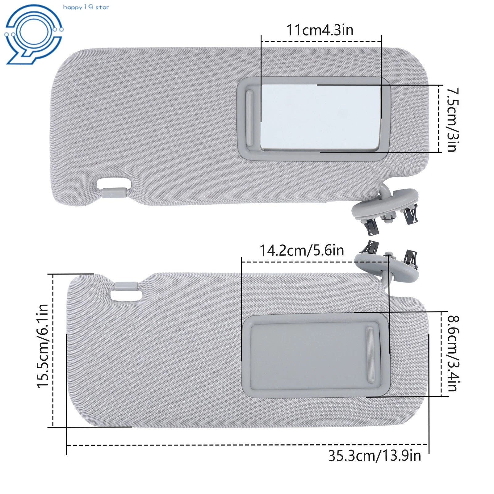 Set of 2 Sun Visors for Toyota Corolla (2009–2013) Gray with Mirror