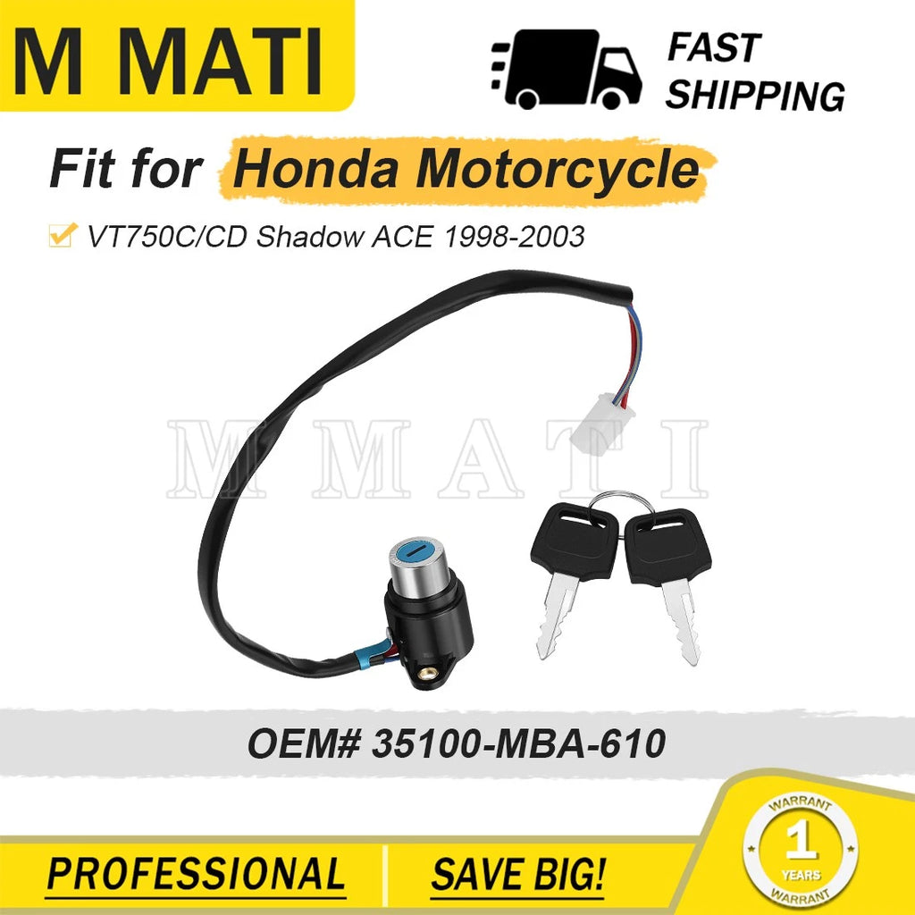 Ignition Key Switch Assy for Honda VT750C Ace (1998–2003) 35100-MBA-610