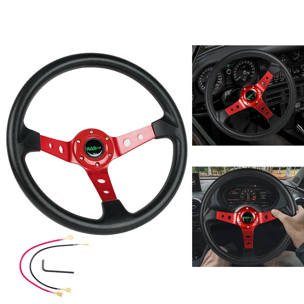14" Deep Dish Racing Steering Wheel for Universal Fit (Aluminum + PU)