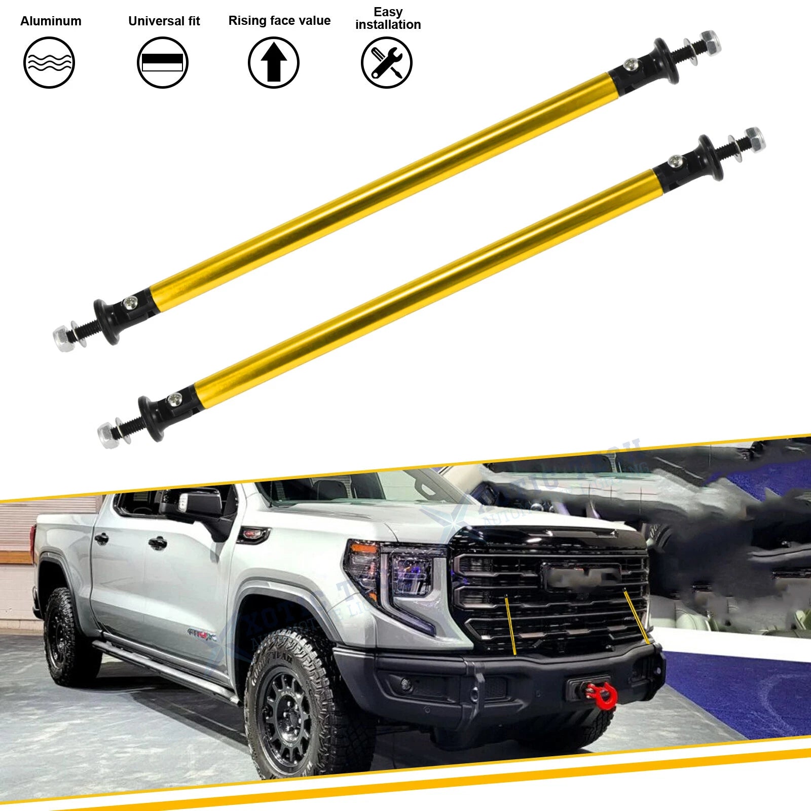 Gold Drift Style Bumper Splitter Diffuser Rod for GMC Acadia & Yukon (2017–2025)