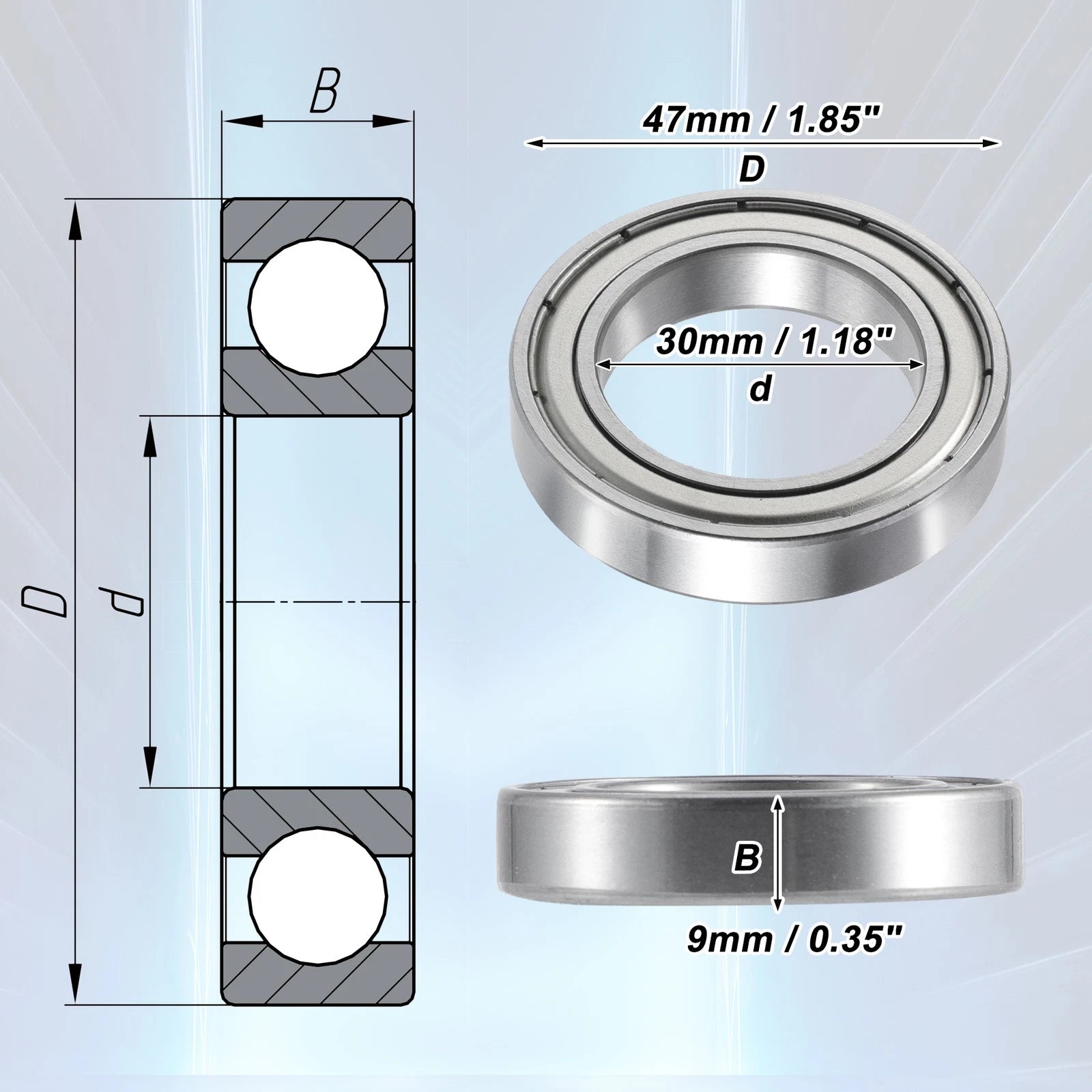 2 Pcs 6906ZZ Deep Groove Ball Bearings for Car (30x47x9mm)