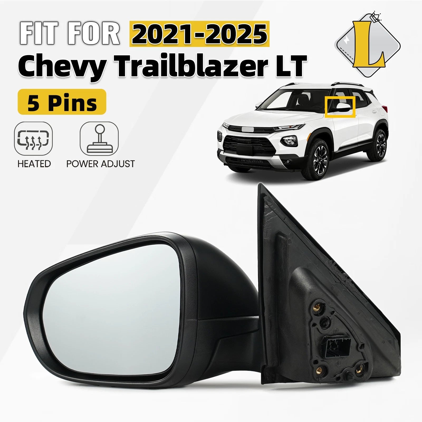 Left Side Mirror for Chevy Trailblazer LT (2021–2025) Heated Textured 5Pin