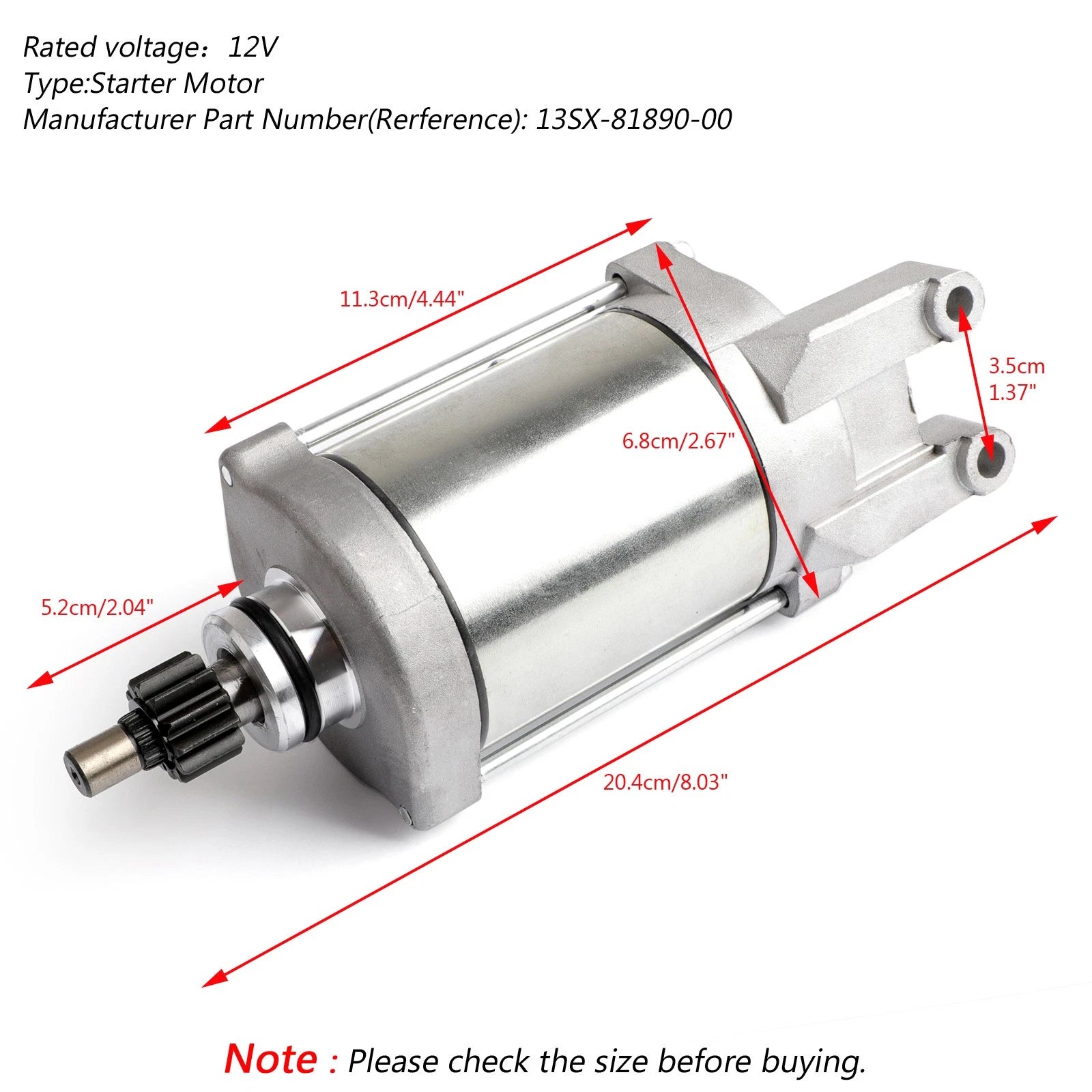 Starter Motor for Yamaha ATV Raptor YFM660RR YFM660RSE Raptor 660R (2001-2006)