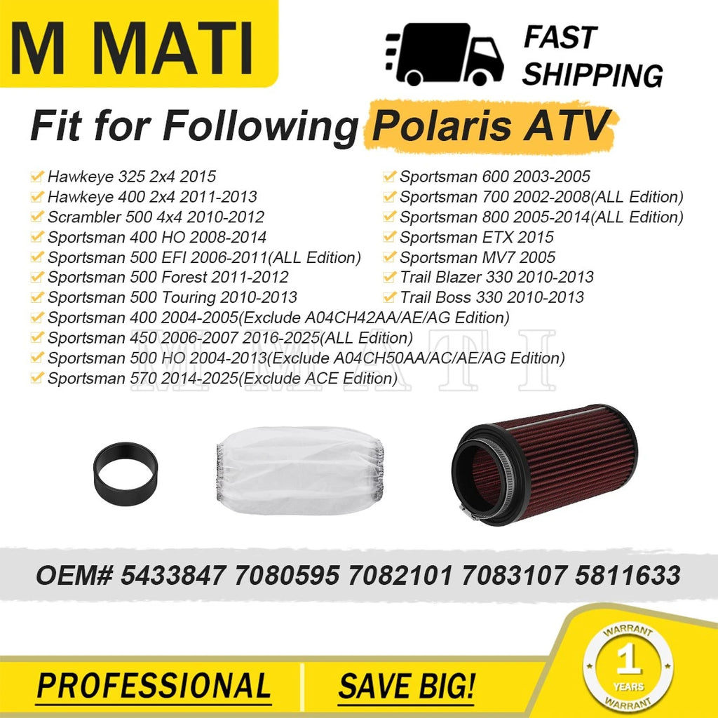 Air Filter with Air Sleeve Kit for Polaris Scrambler Sportsman 500 570 600 700 800 (1996–2021)