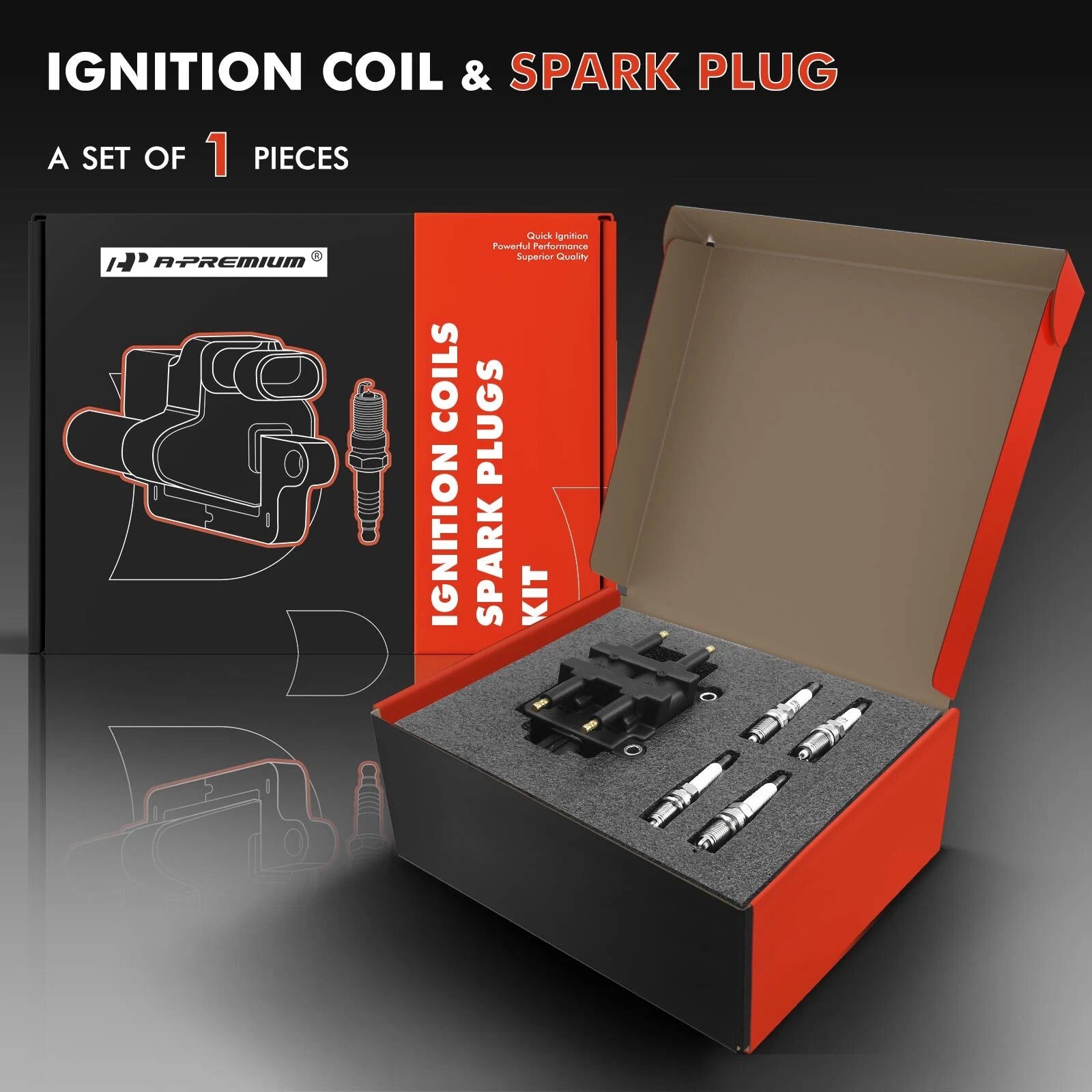 Set of 4 Iridium Spark Plugs & Ignition Coil for Subaru Outback (2004–2005)