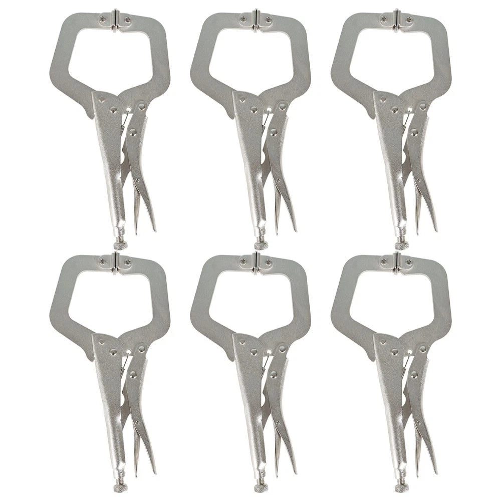 Set of 6 Adjustable C-Clamp Locking Pliers with Swivel Pads