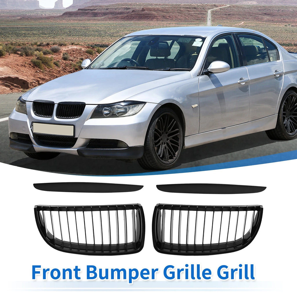Front Hood Bumper Grille for BMW 325i E90 (2006–2013) Matte Black Pair