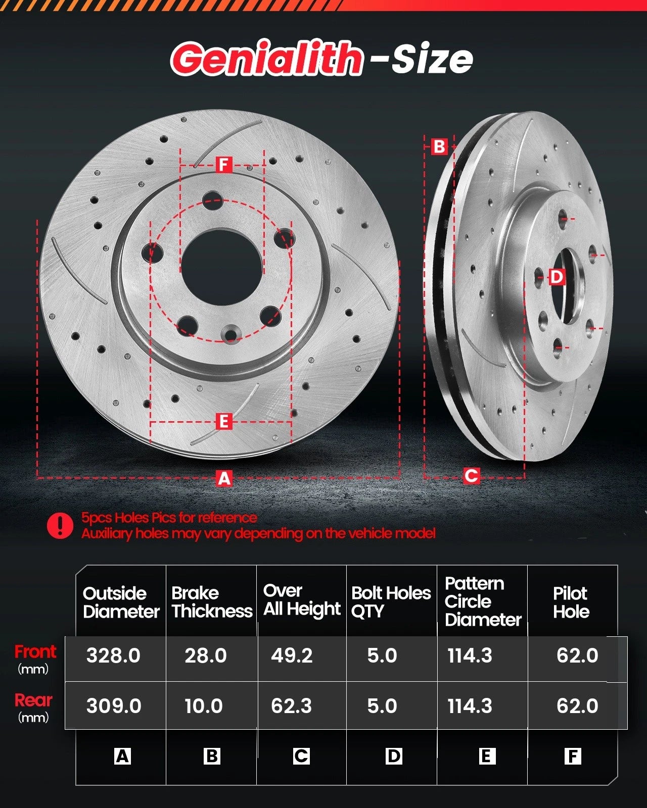 Front Rear Drilled Rotors Pads for Toyota Sienna (2011–2020), Highlander (2014–2019)