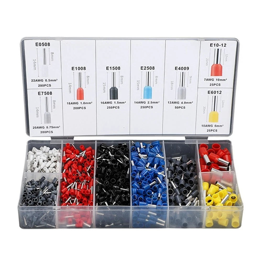 Set of 1200 Crimp Terminals for Electricians - Tubular, Cold Crimp, Insulation