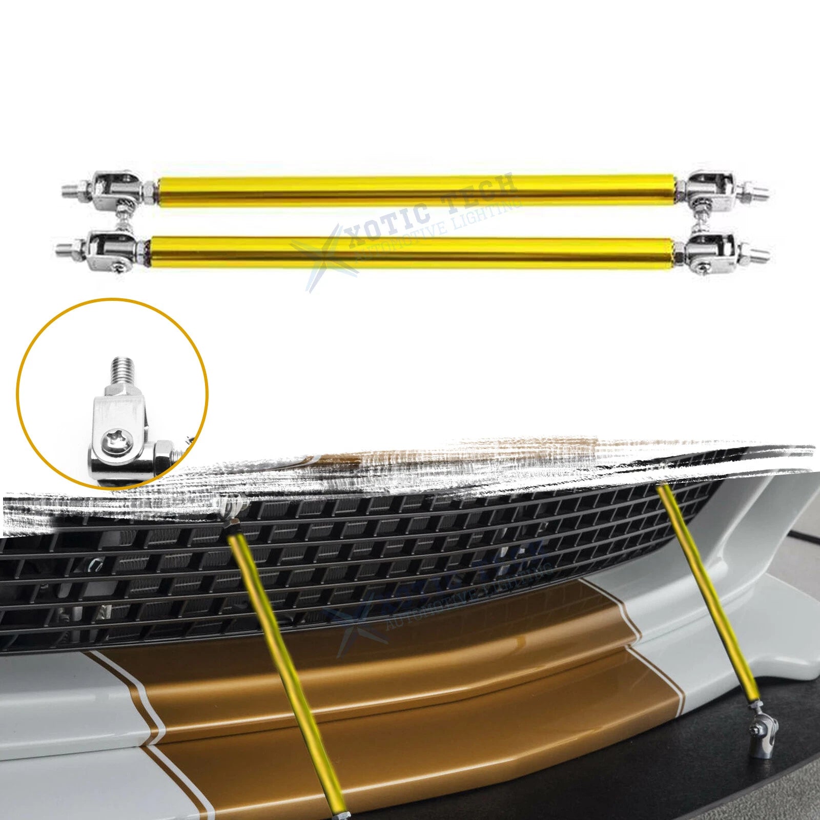 Gold Adjustable Bumper Lip Splitter Diffuser Strut Rod Tie Bars for 6''–9'' (YYYY–YYYY)