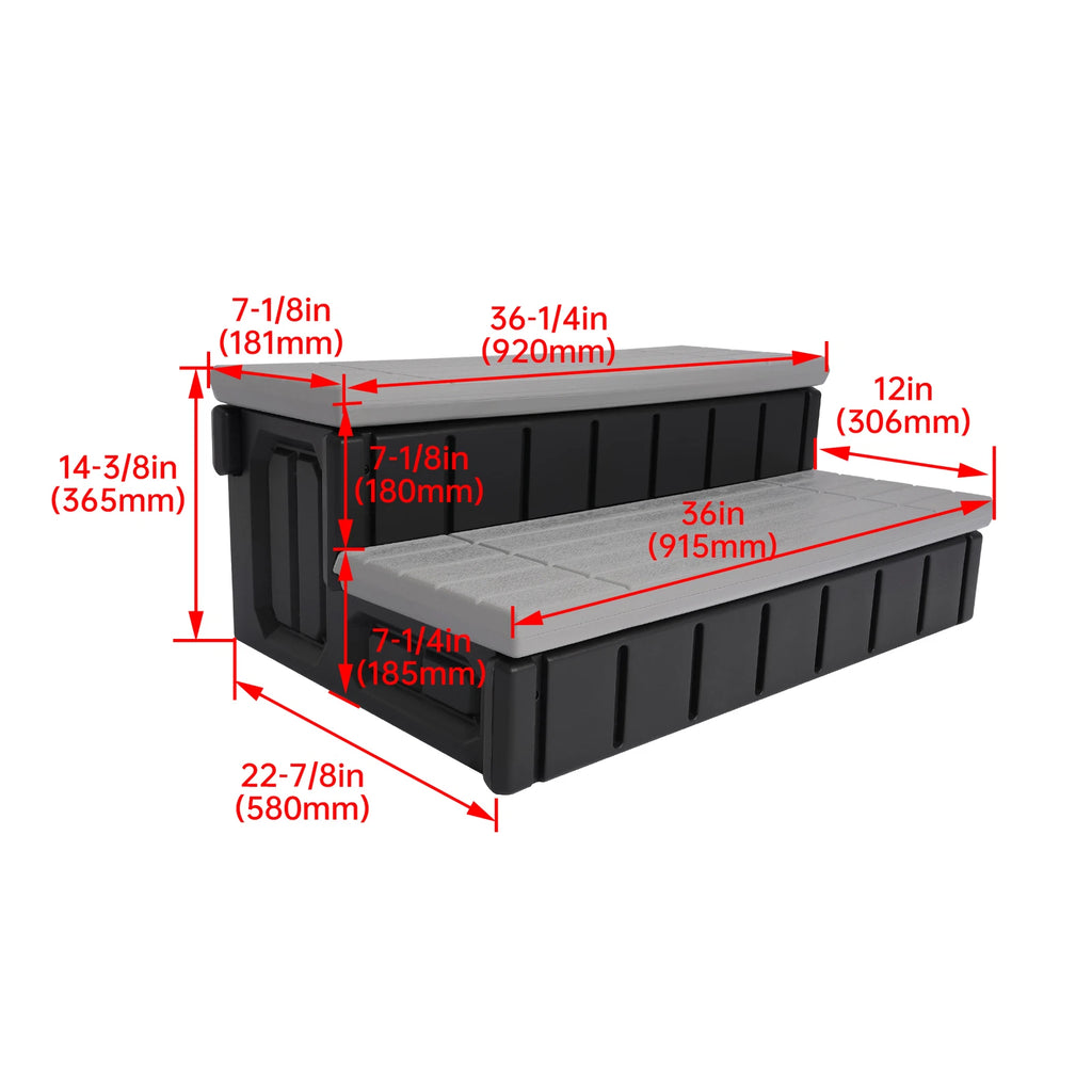 2-Step Hot Tub Spa Steps for Patio (36", Slip-Resistant, Hidden Storage)