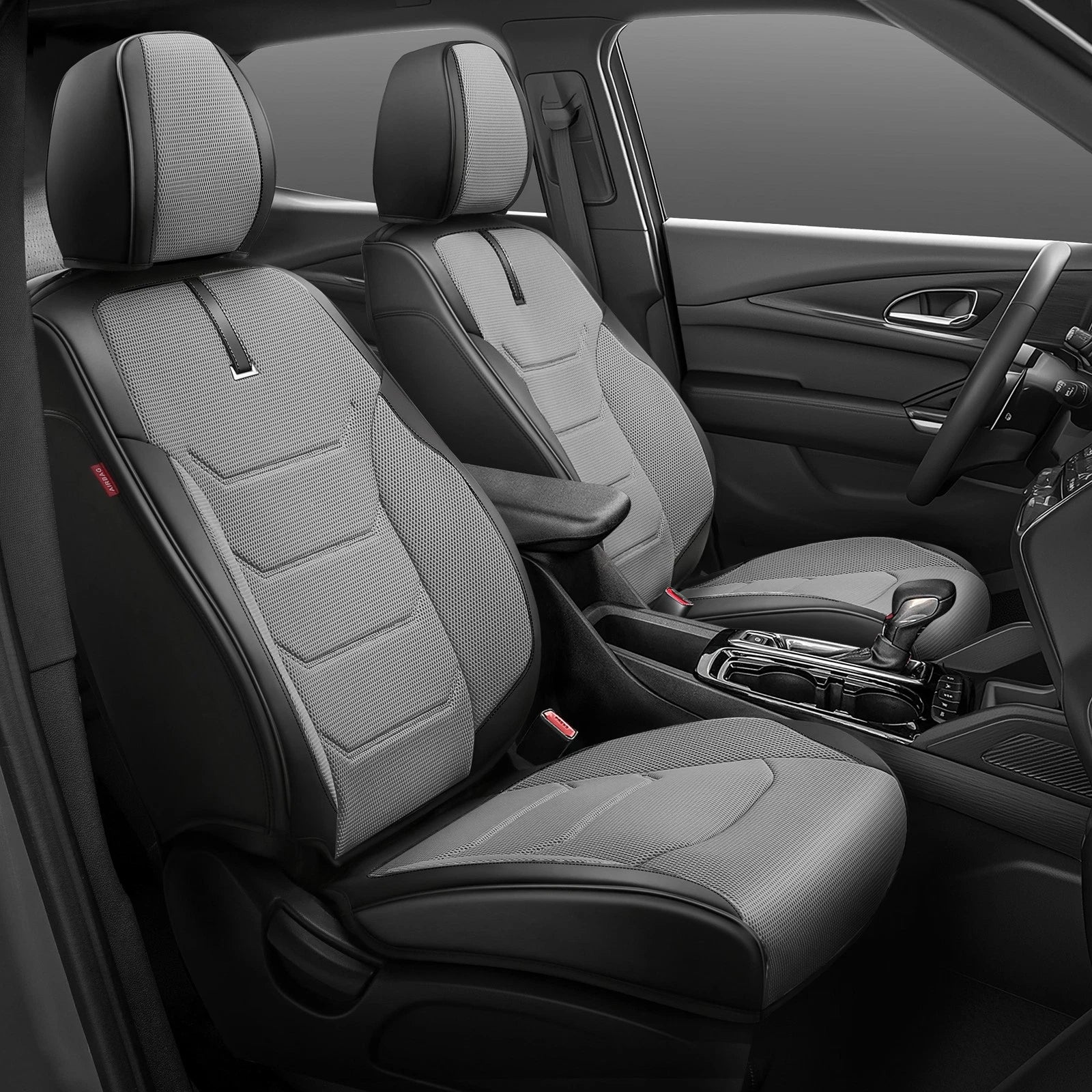 Set of 2 Universal Front Row Seat Covers for Car SUV (Grey/Black)
