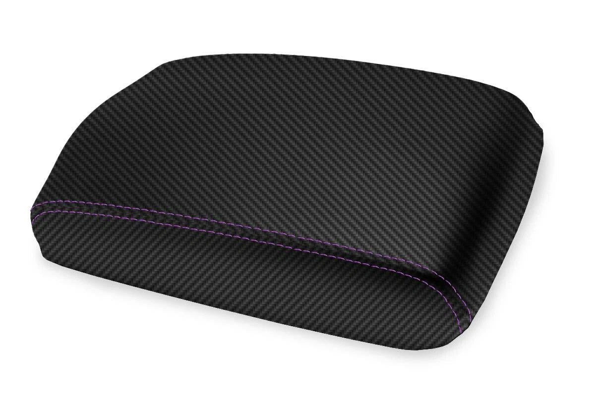 Console Lid Armrest Cover for Infiniti FX35 (2009–2012) Carbon Fiber Purple Stitch