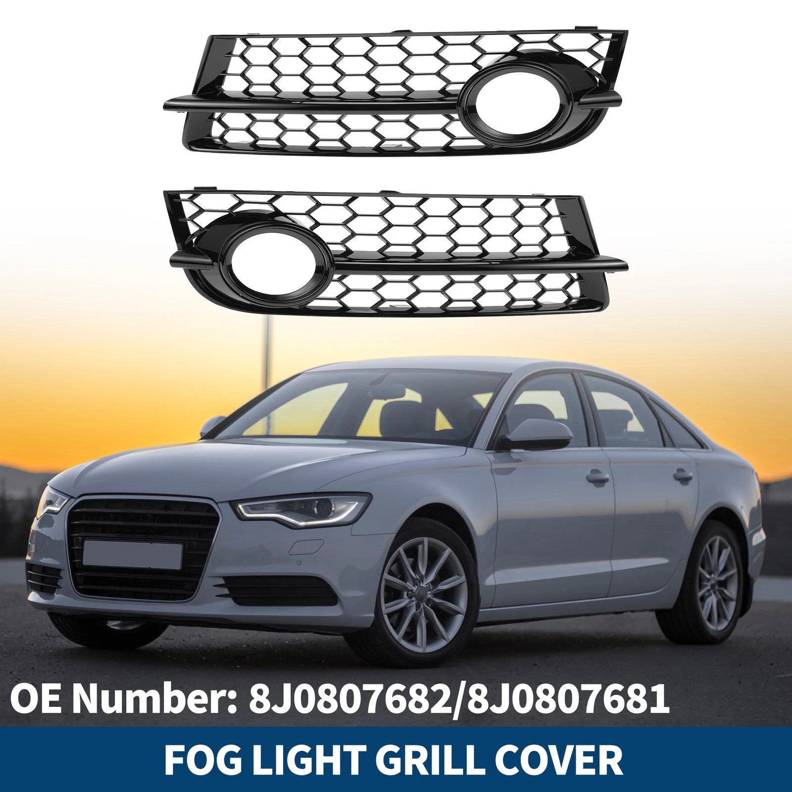 1 Pair Front Fog Light Grill for Audi TT 8J (2006–2014) No. 8J0807682/8J0807681 Black