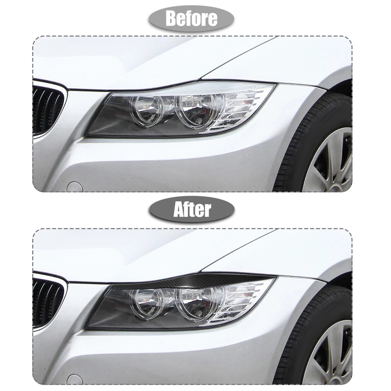 1 Pair Headlight Eye Lid Cover Sticker for BMW E90 (2006–2011) Carbon Fiber