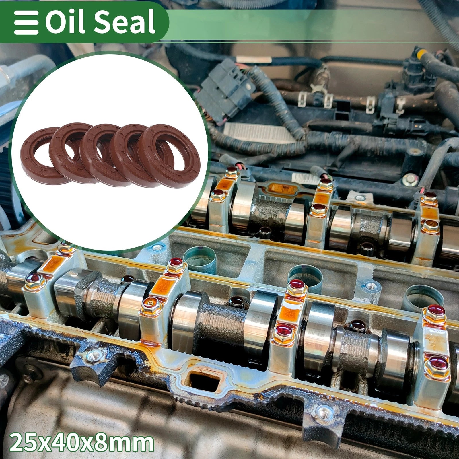 Set of 5 Oil Seal Rotary Shaft Seal FKM Rubber 25x40x8mm
