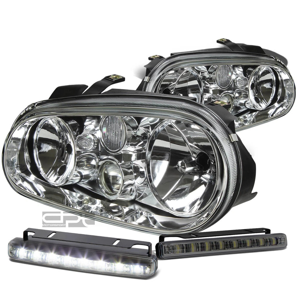Chrome Housing Clear Head + Corner + Smoked LED Fog Light Kit for VW Golf MK4 (1999–2004)