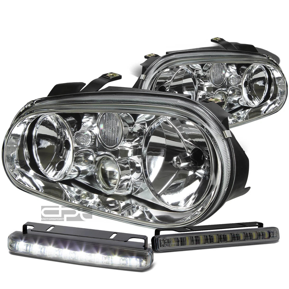 Chrome Housing Clear Head + Corner + Smoked LED Fog Light Kit for VW Golf MK4 (1999–2004)
