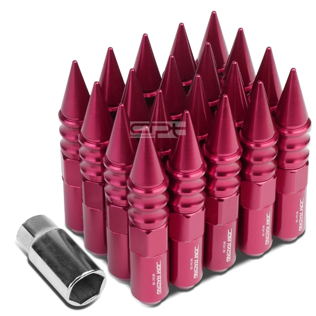 20 PCS M12X1.5 107MM Tall Pink Aluminum Spiked Lug Nuts + Adapter