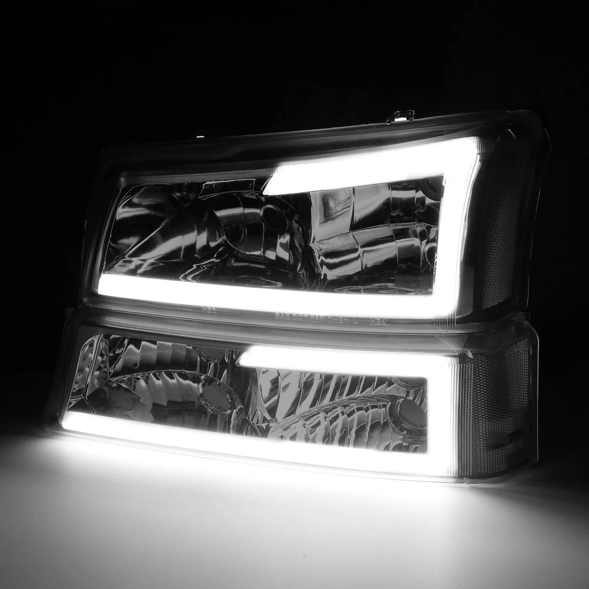 Chrome Smoked LED DRL Headlights + Mounting Brackets for Avalanche Silverado (2003–2007)