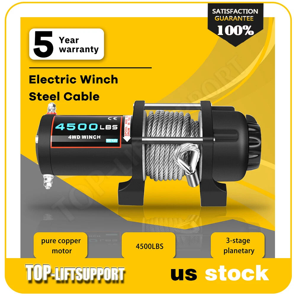 4500lbs Electric Winch for Truck Trailer Off-Road 4WD