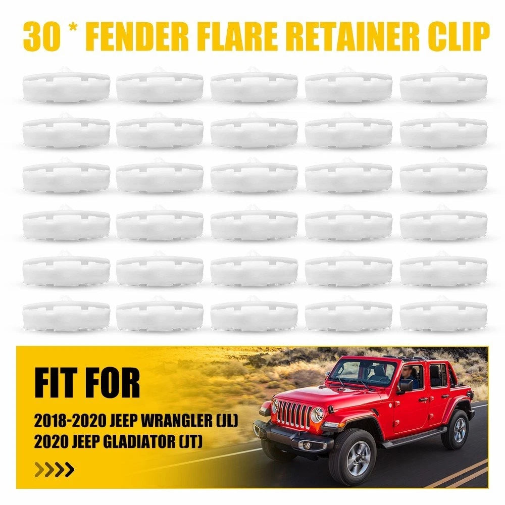 30Pcs Fender Flare Retainer Clips for Jeep Wrangler JL (2018–2020) Gladiator (2020)