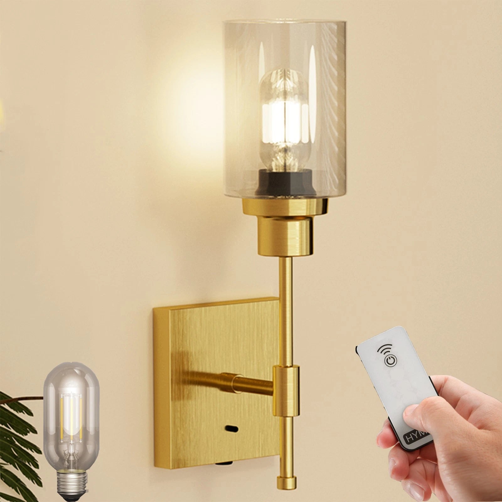 LED Wall Sconce for Porch (Battery Operated, Rechargeable, Gold)