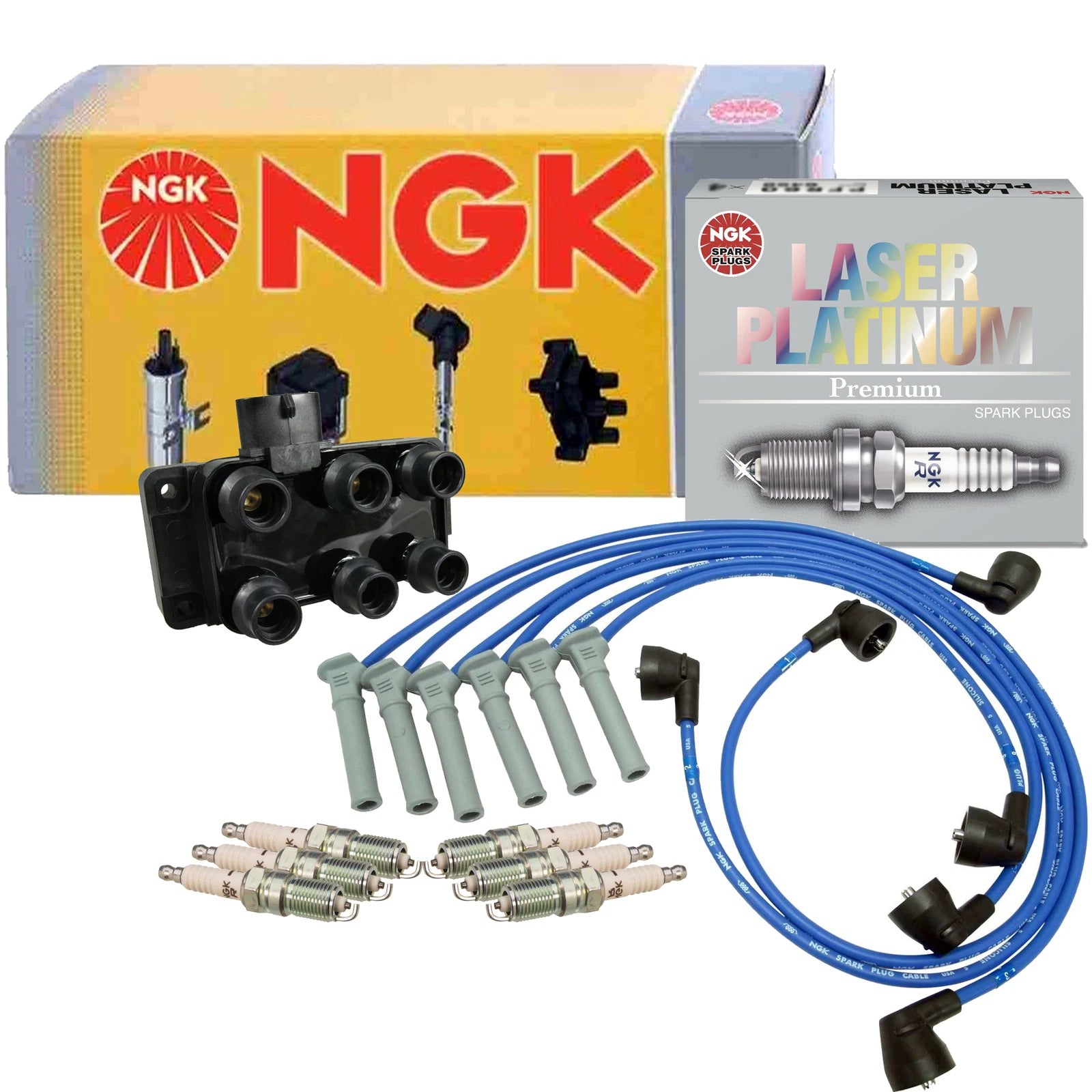 NGK DIS Ignition Coil Wires & 6 Laser Platinum Spark Plugs for Ford Mercury V6