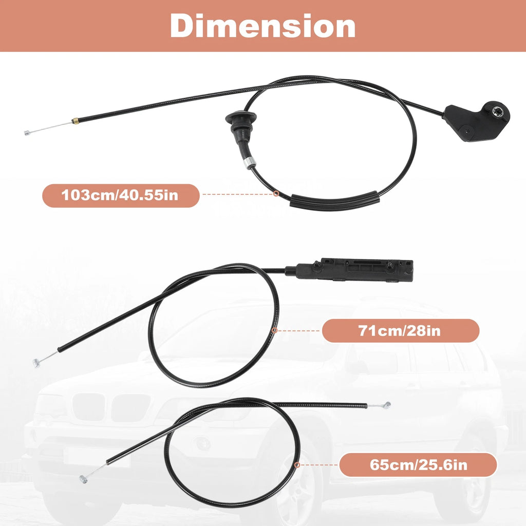 3Pcs Engine Bonnet Hood Release Cable Kit for BMW X5 E53 (2000–2006) 51238402615