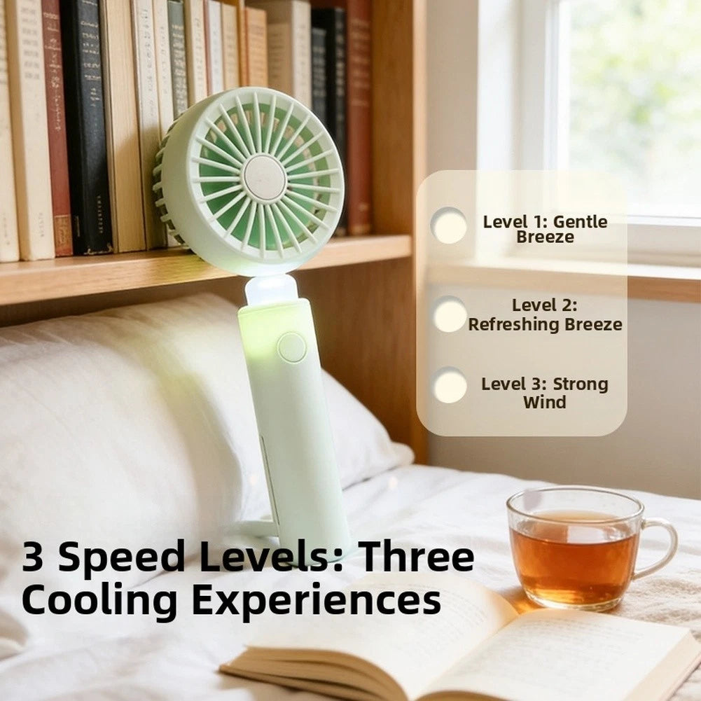 Handheld Fan with Soft Night Light USB Rechargeable - 3 Speed Levels