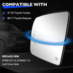 Left Driver Side Heated Mirror Glass w/ BSM for Toyota Tundra Sequoia (2002–2020)
