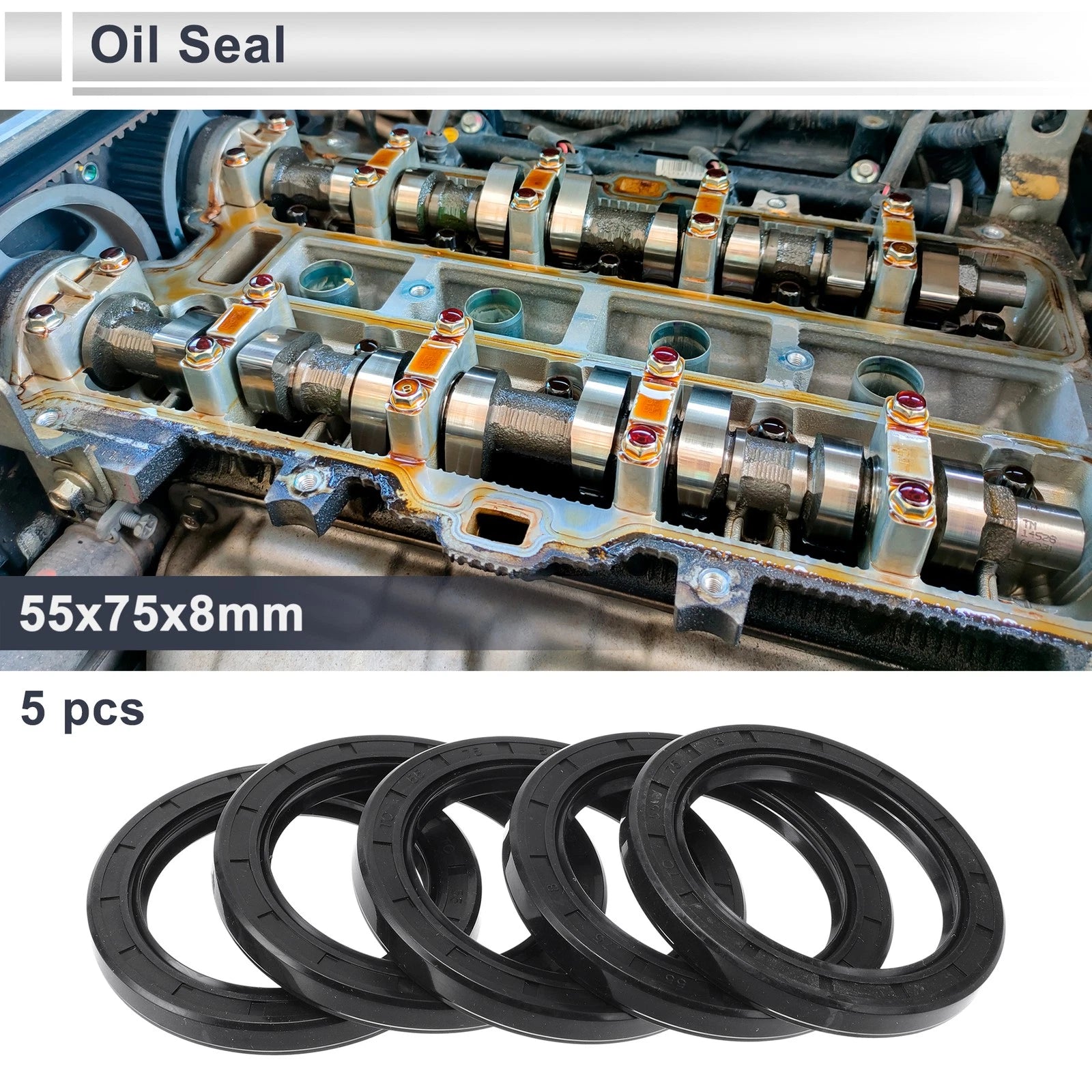 Set of 5 Oil Seal Rotary Shaft Seal Nitrile Rubber 55x75x8mm