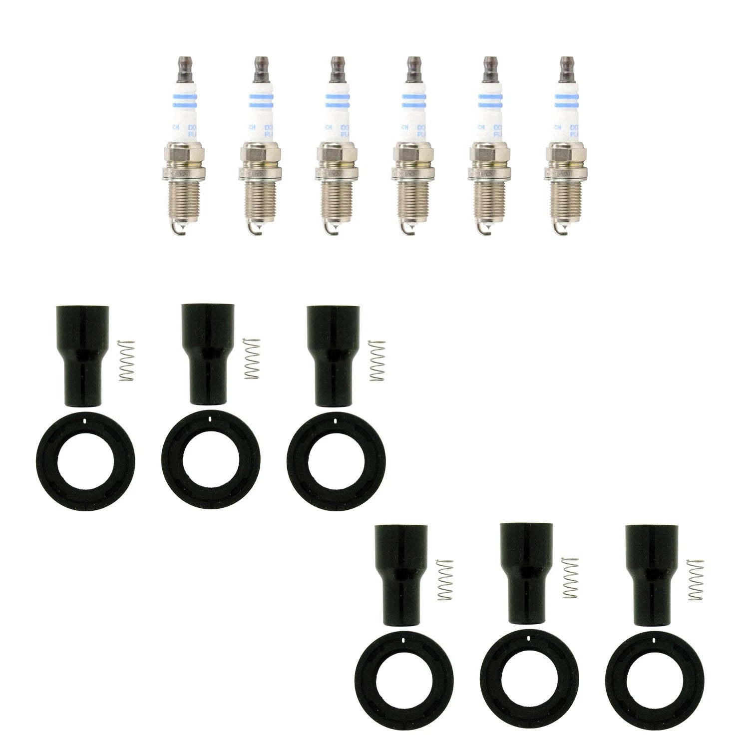 Set of 6 Bosch Double Platinum Spark Plugs & NGK Coil Boots for Avalon Camry ES300 (1995–2006)