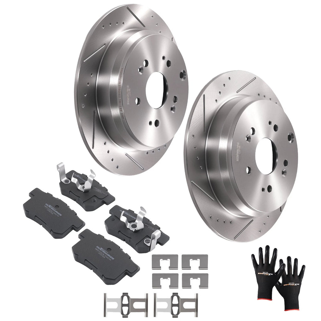 Set of 2 Rear Brake Rotors + Ceramic Brake Pads for Honda CR-V (2005–2016) / Acura RDX (2010–2018)