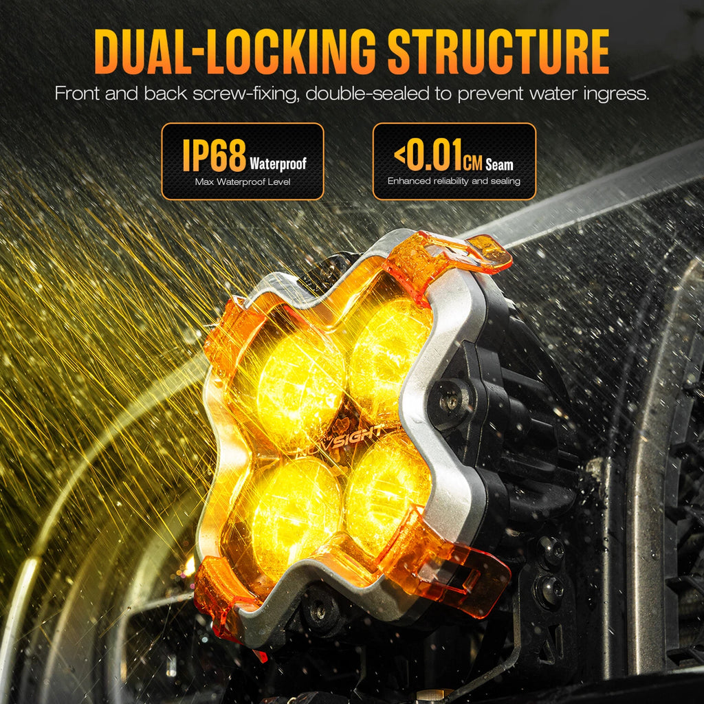 2X LED Pod Lights for Universal Use (6 Inch, Spot Flood Combo, Amber White)