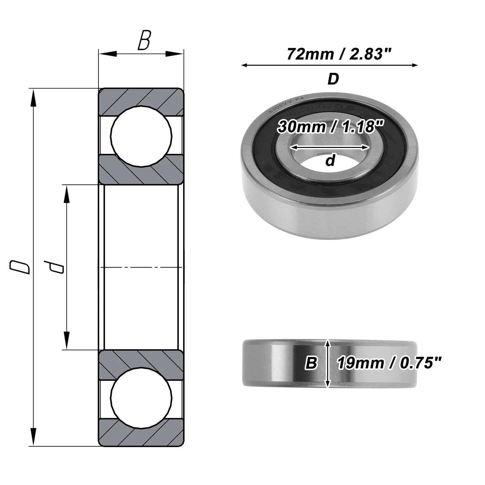 6306VV Deep Groove Ball Bearing for Various Models (30x72x19mm)
