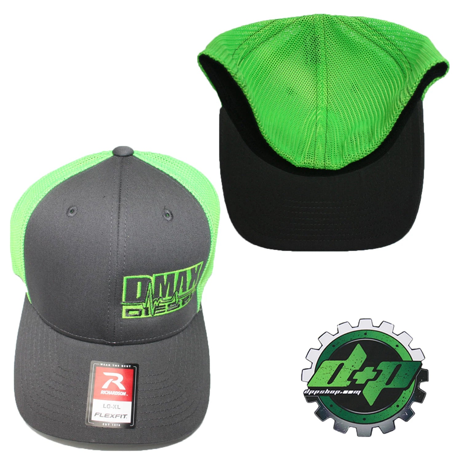 Duramax Diesel Hat for DMAX Truck (L/XL) - Flex Fit Grey Green Mesh Back