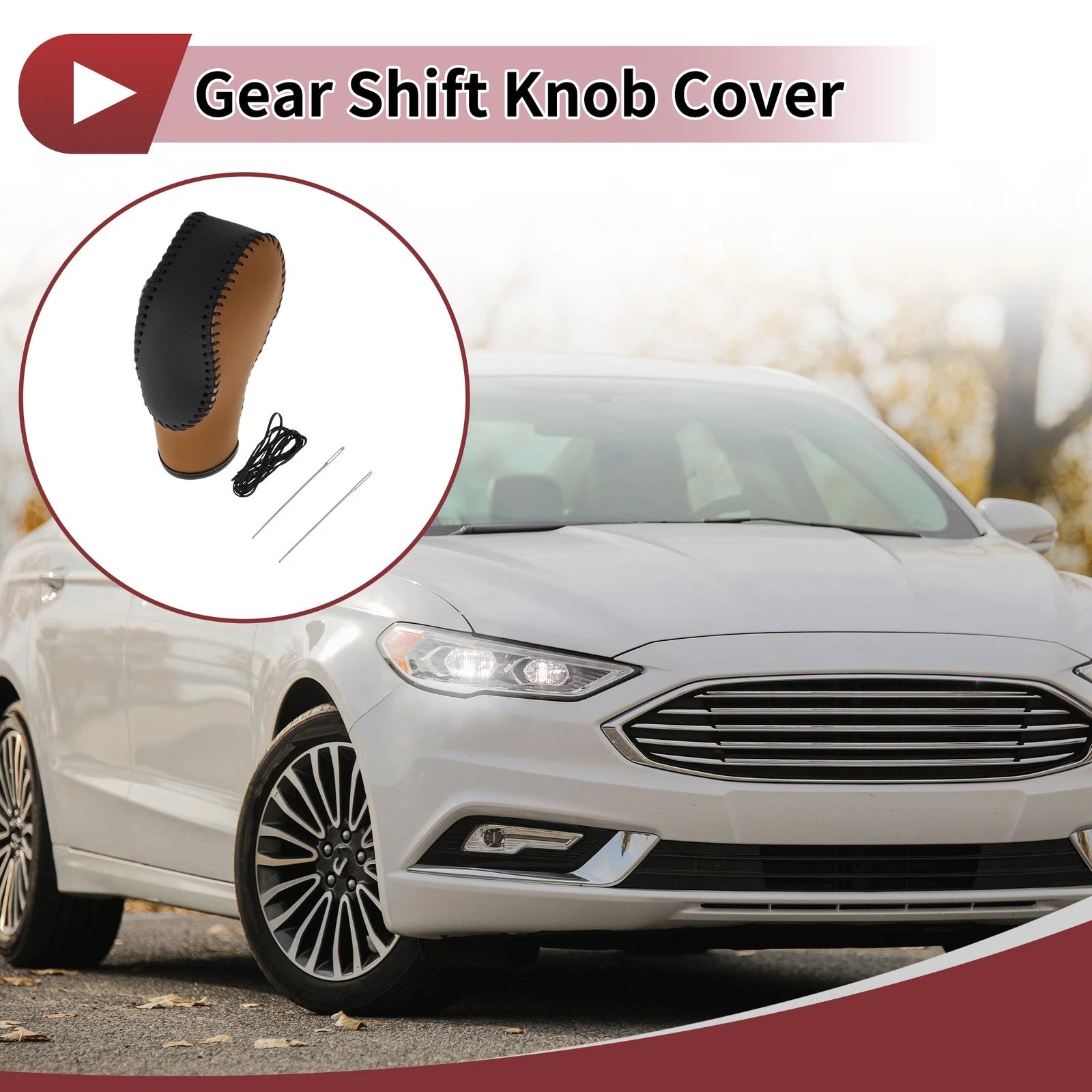 Gear Shift Knob Cover for Ford Fusion (2013–2016) Brown Black