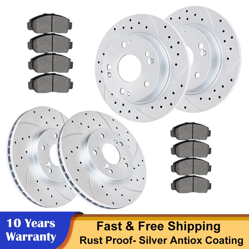 Front Rear Drilled Brake Discs Rotors + Brake Pads for Honda Accord (2011–2012)