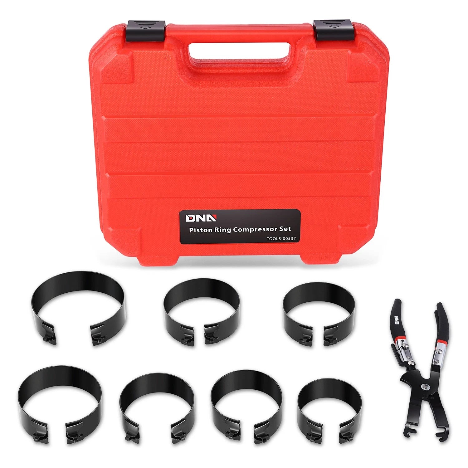 9-Pc Ratcheting Piston Ring Compressor Set with Carrying Case