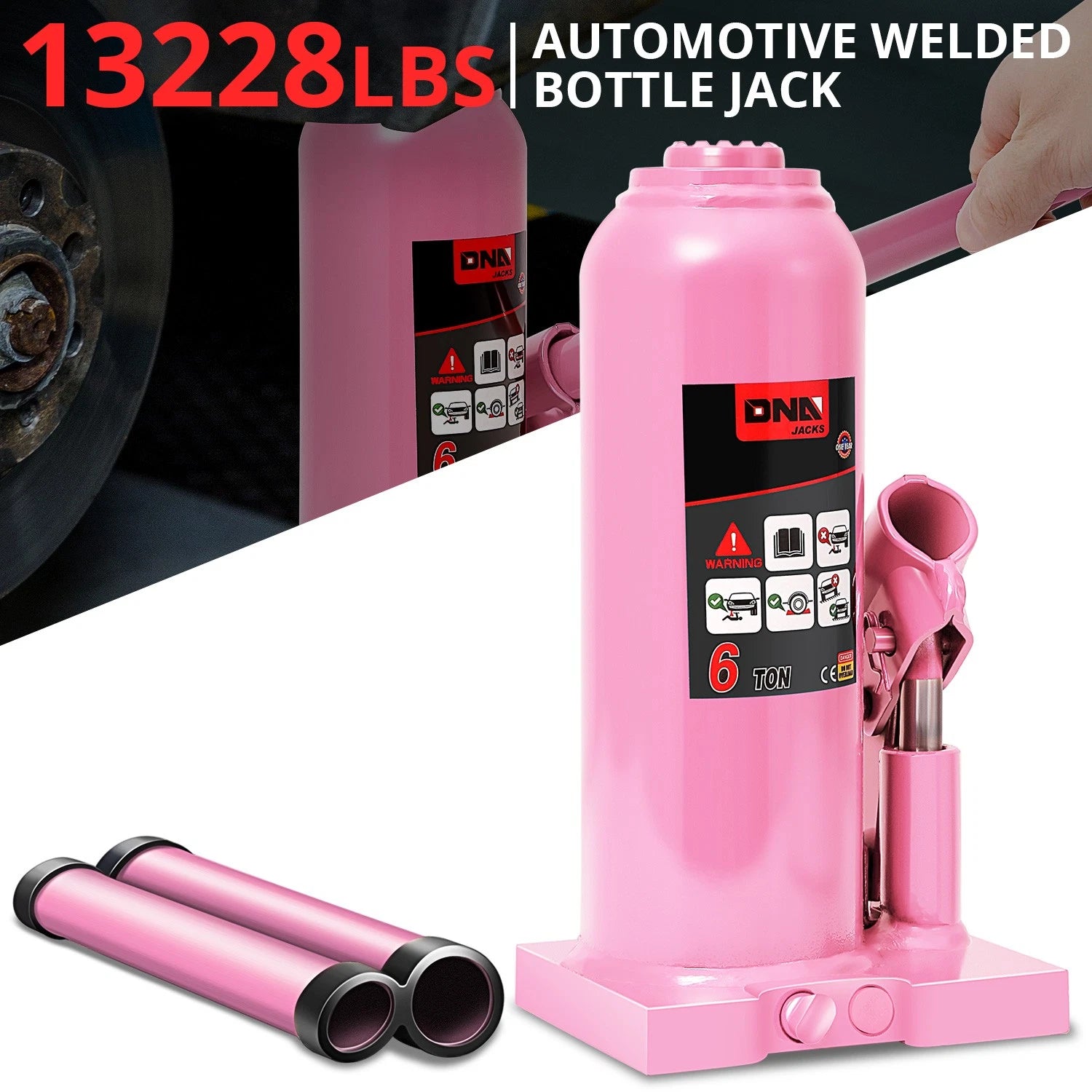6 Ton Air Hydraulic Bottle Jack for Cars Trucks SUV (8.6"-17")