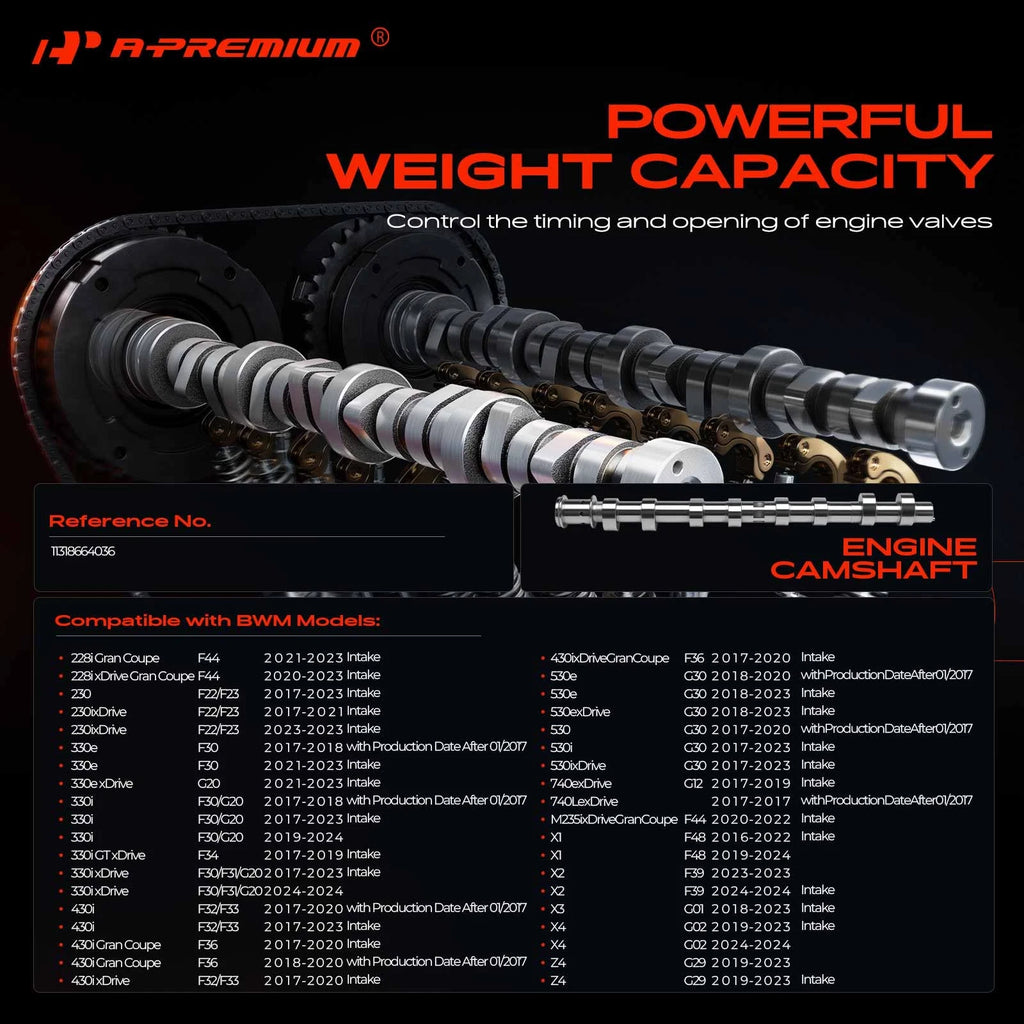 Camshaft for BMW 330e, 330i GT, 530i, 430i (2016–2023)